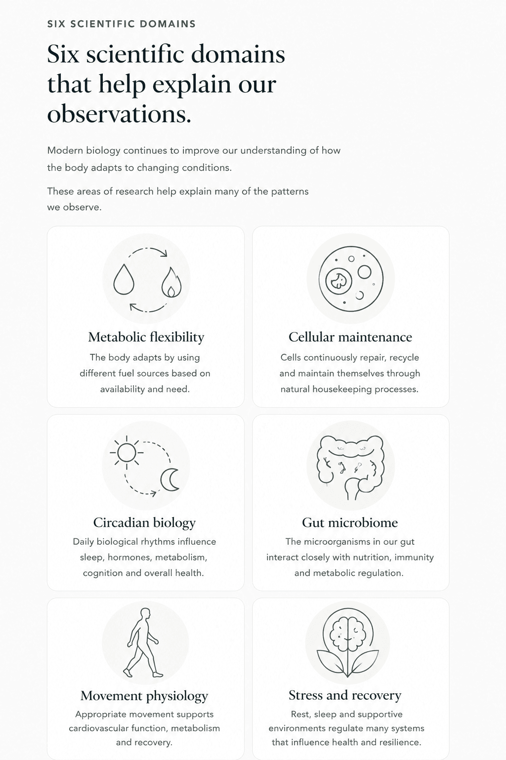 Six scientific domains that help explain observed biological responses.